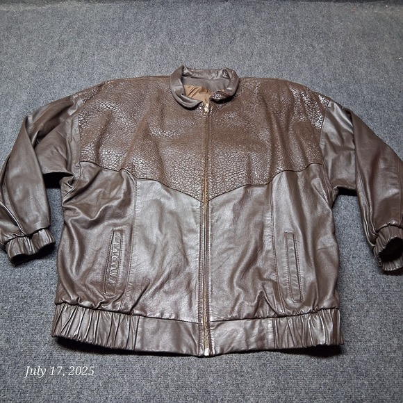 VTG Comint Leather Bomber Jacket‎ Women Size XL Brown Soft Snake Pattern